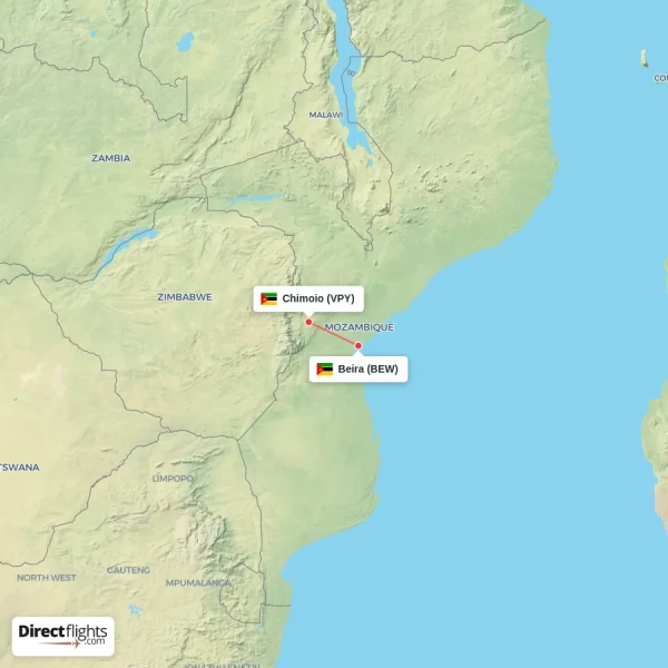 Beira - Chimoio direct flight map