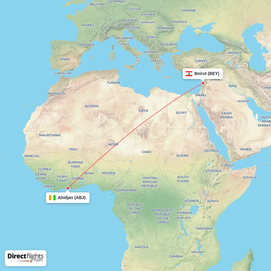 BEY - ABJ route map