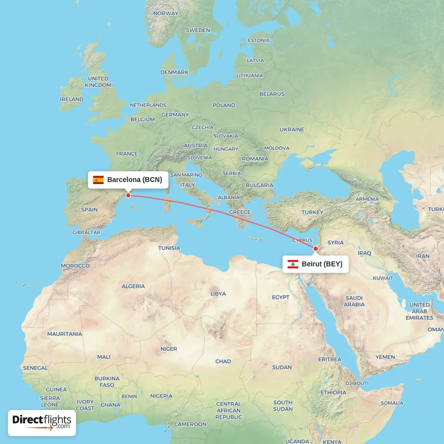 BEY - BCN route map
