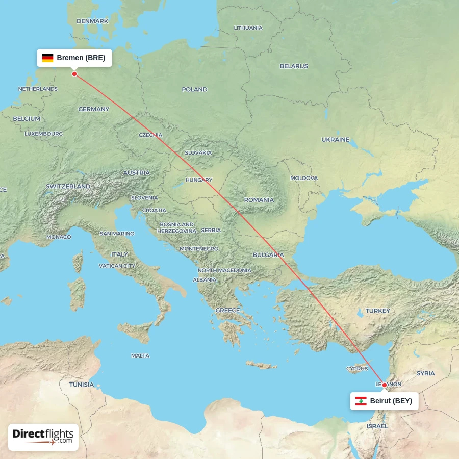 BEY - BRE route map