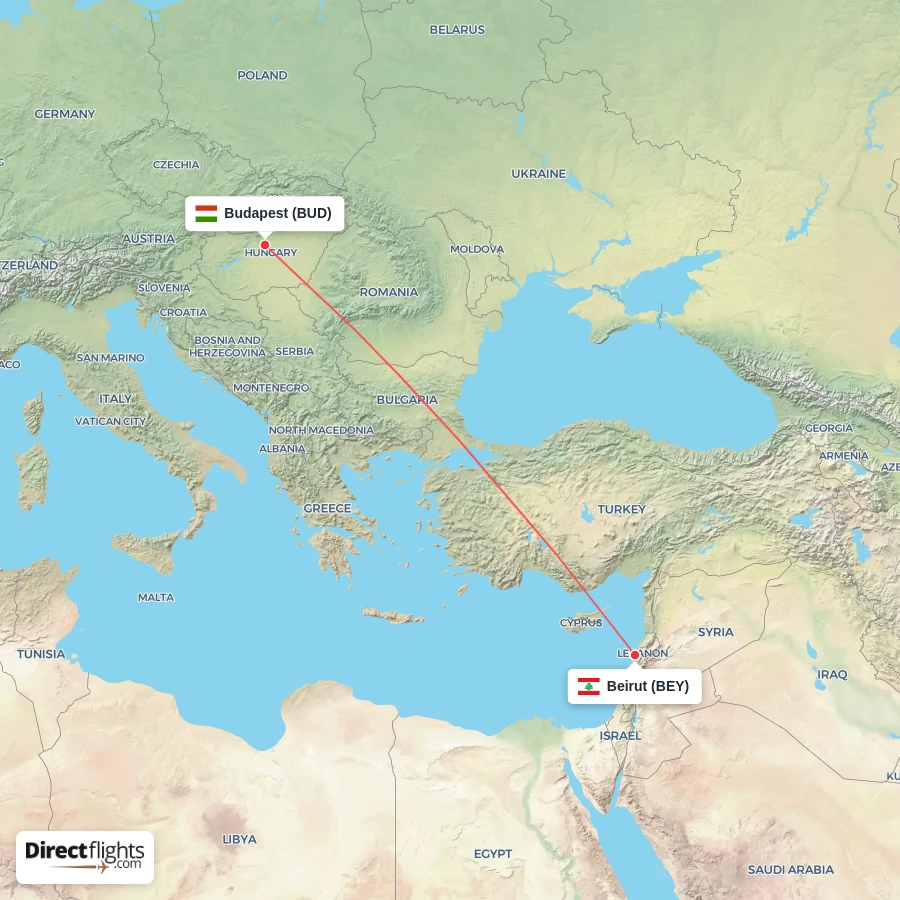 BEY - BUD route map