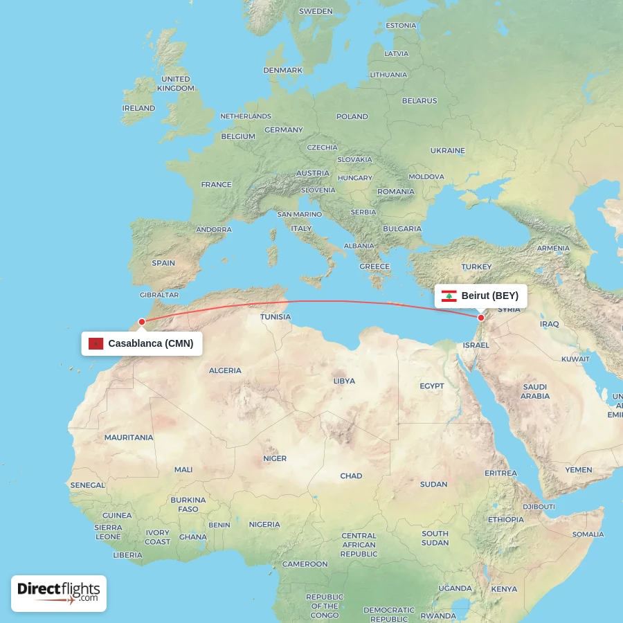BEY - CMN route map