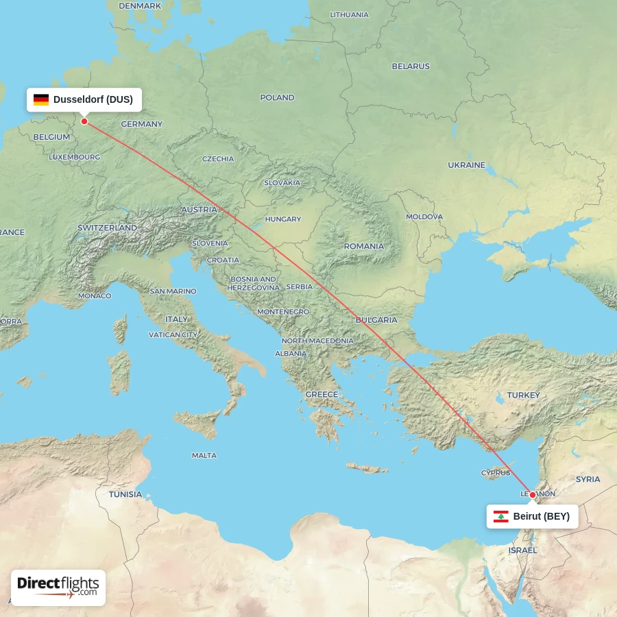 BEY - DUS route map