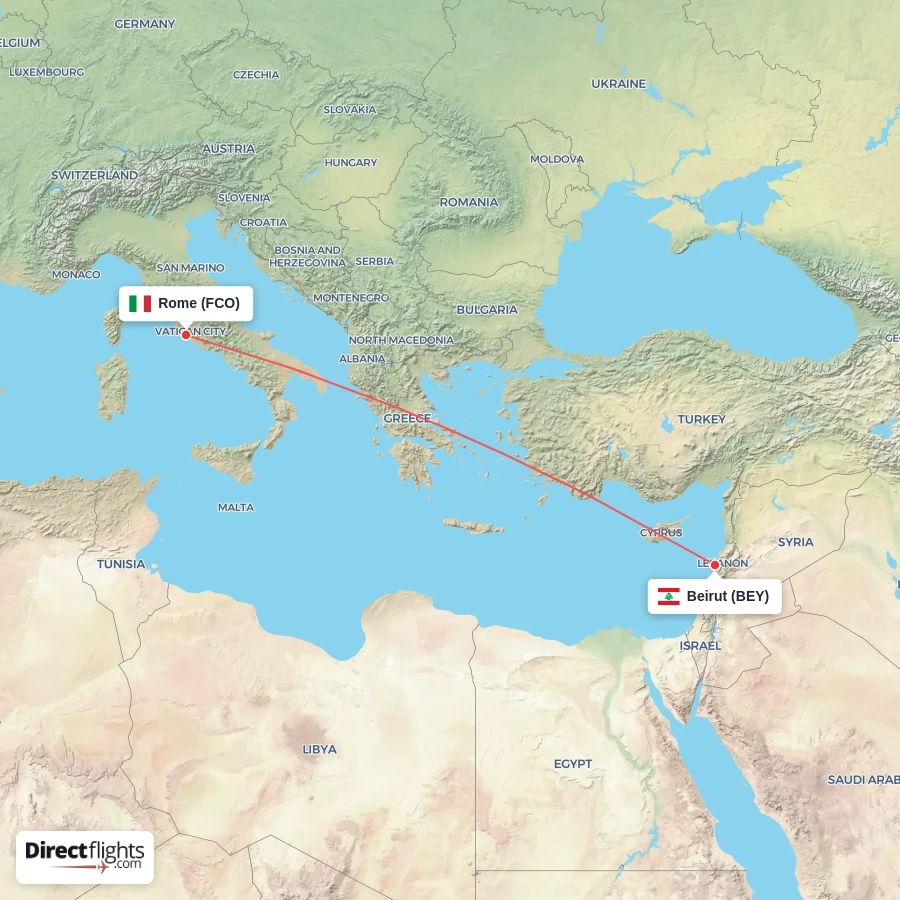 BEY - FCO route map