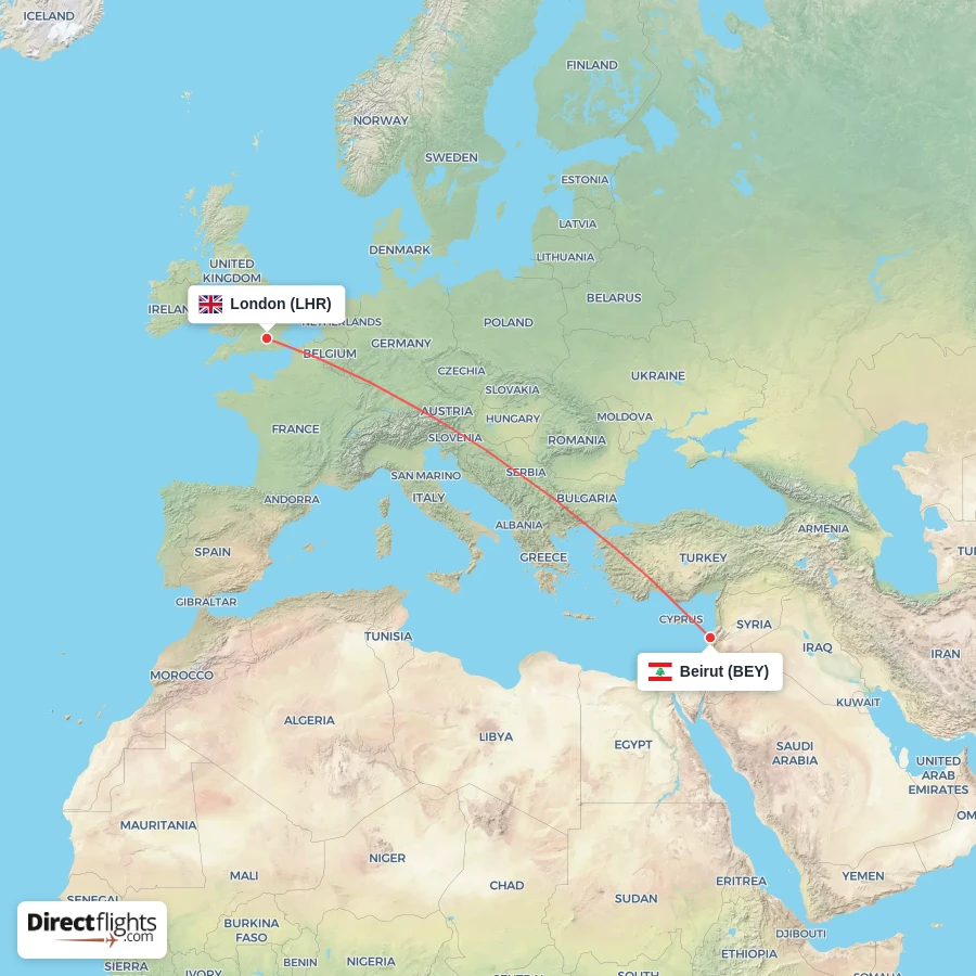 BEY - LHR route map