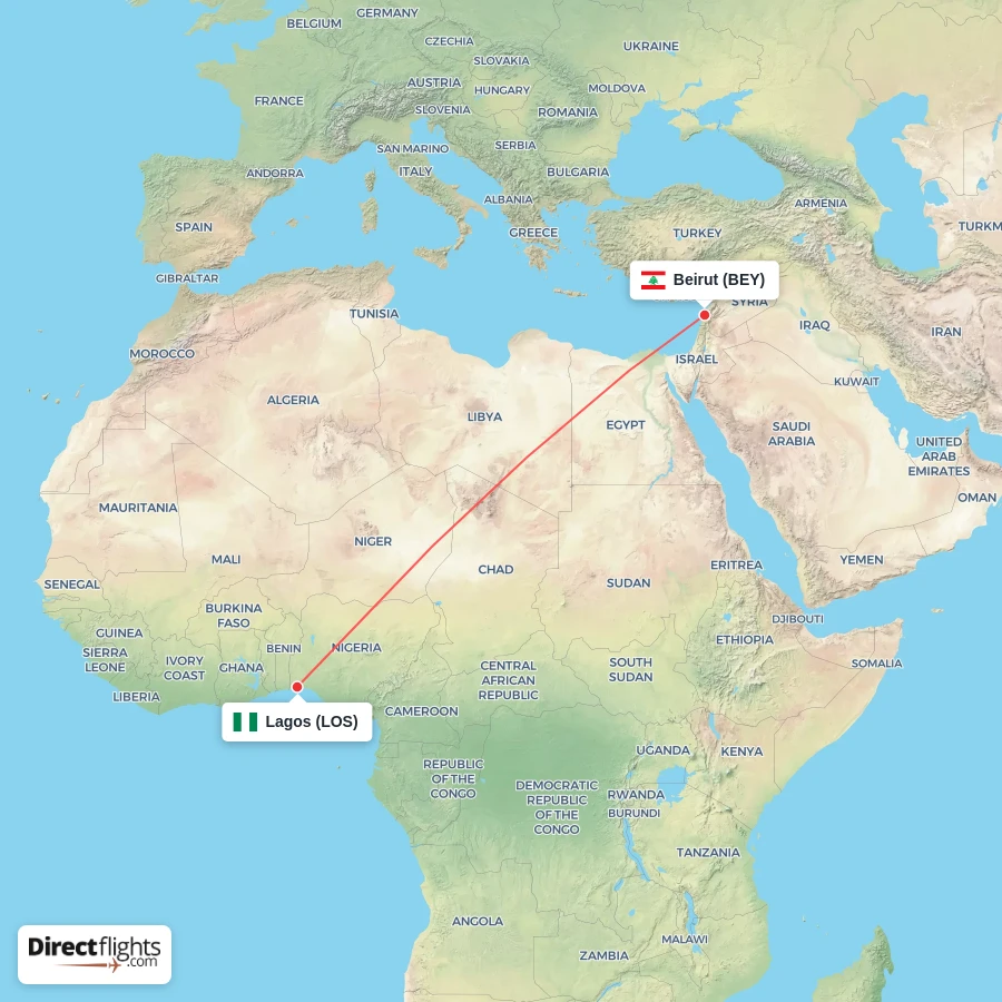 BEY - LOS route map