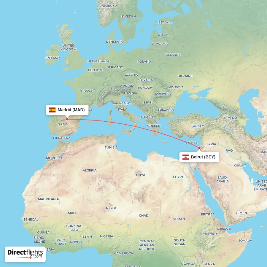 BEY - MAD route map