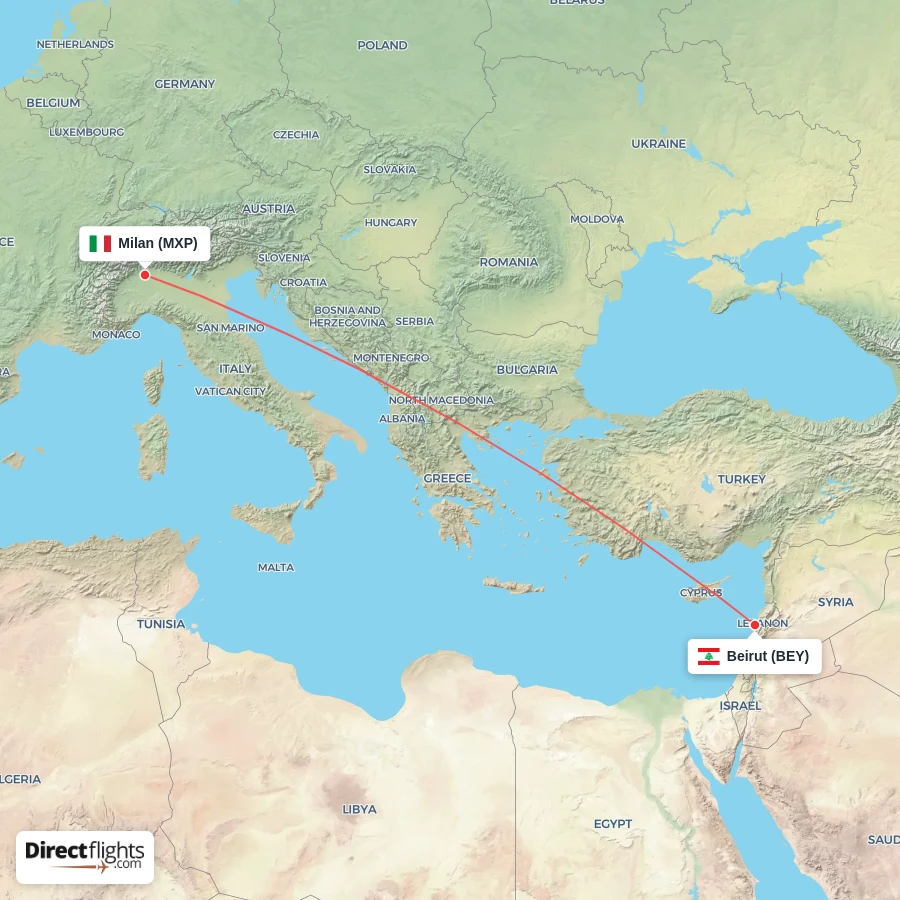 BEY - MXP route map