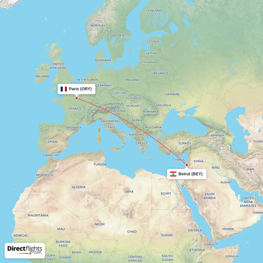 BEY - ORY route map