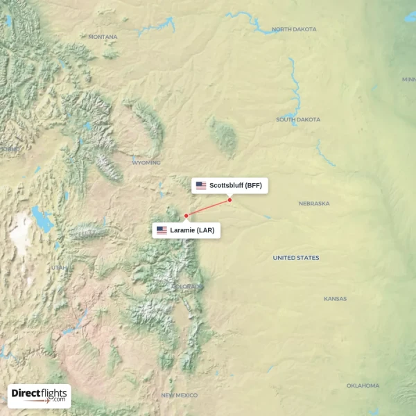 Scottsbluff - Laramie direct flight map