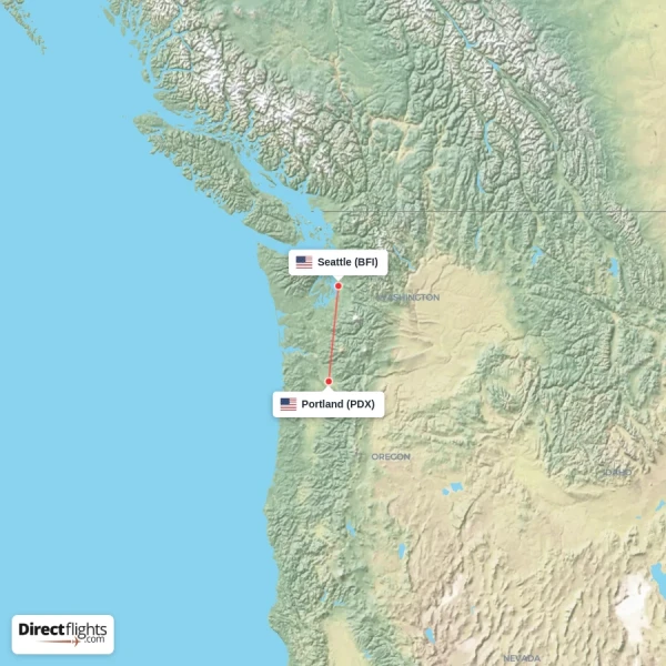 Seattle - Portland direct flight map