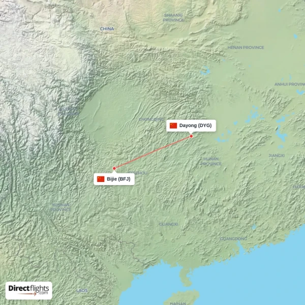Bijie - Dayong direct flight map