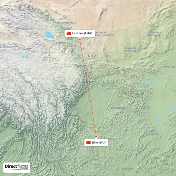 Bijie - Lanzhou direct flight map