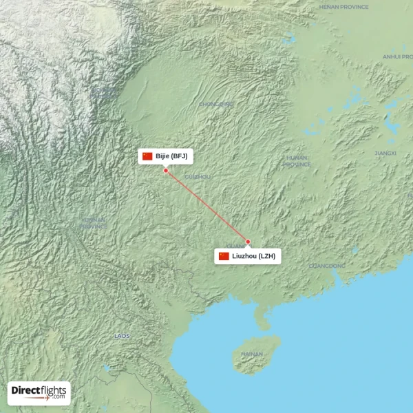 Bijie - Liuzhou direct flight map