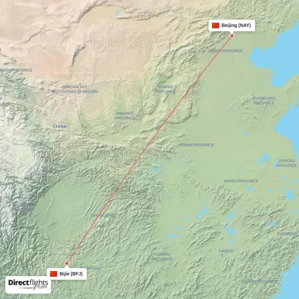 Bijie - Beijing direct flight map
