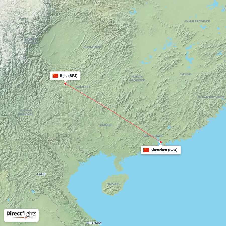 BFJ - SZX route map