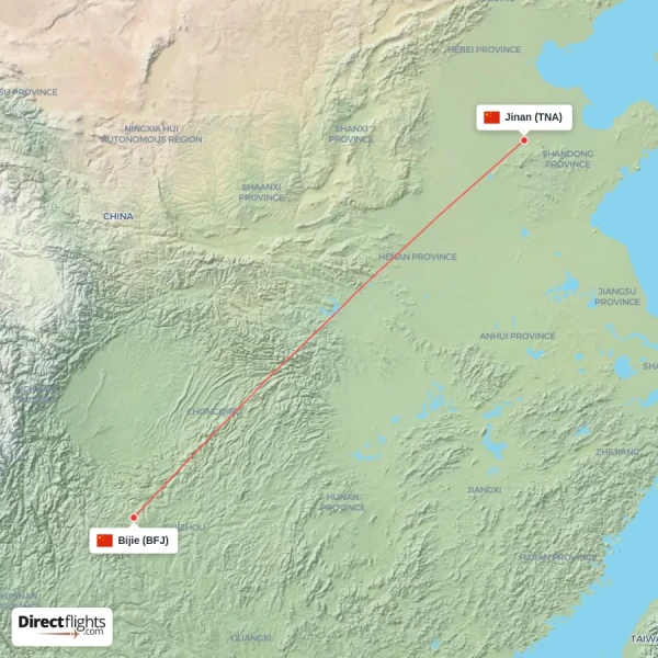 Bijie - Jinan direct flight map