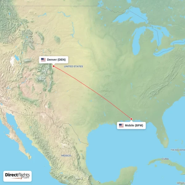 Mobile - Denver direct flight map