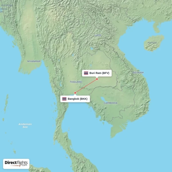 Buri Ram - Bangkok direct flight map