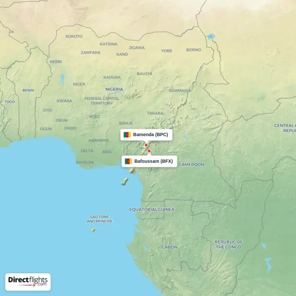 Bafoussam - Bamenda direct flight map