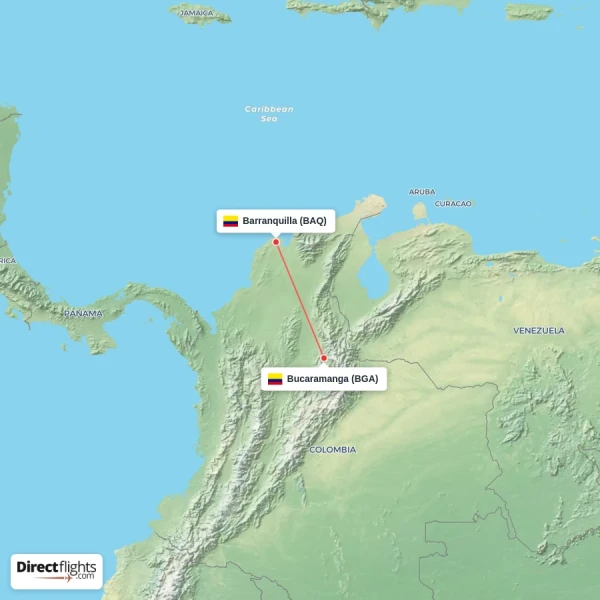 Bucaramanga - Barranquilla direct flight map