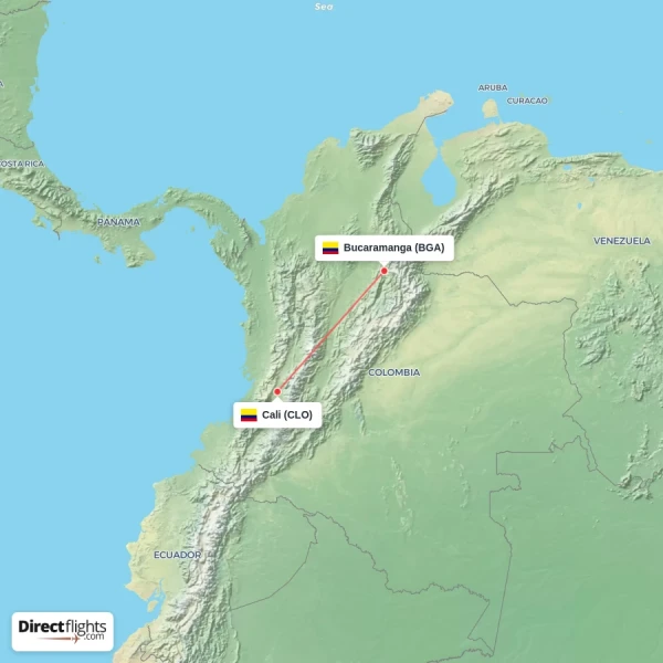 Bucaramanga - Cali direct flight map