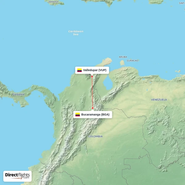 Bucaramanga - Valledupar direct flight map