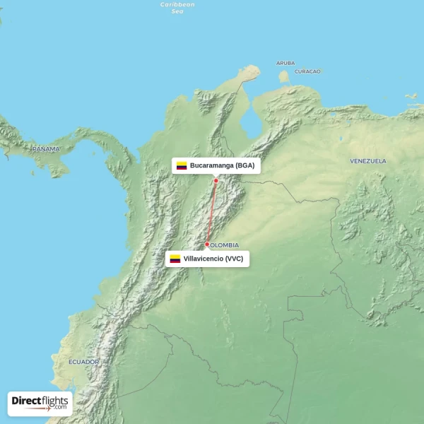 Bucaramanga - Villavicencio direct flight map