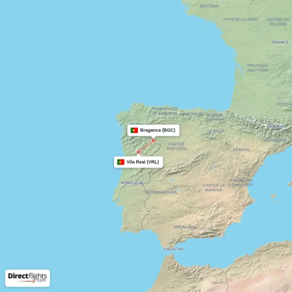 Braganca - Vila Real direct flight map
