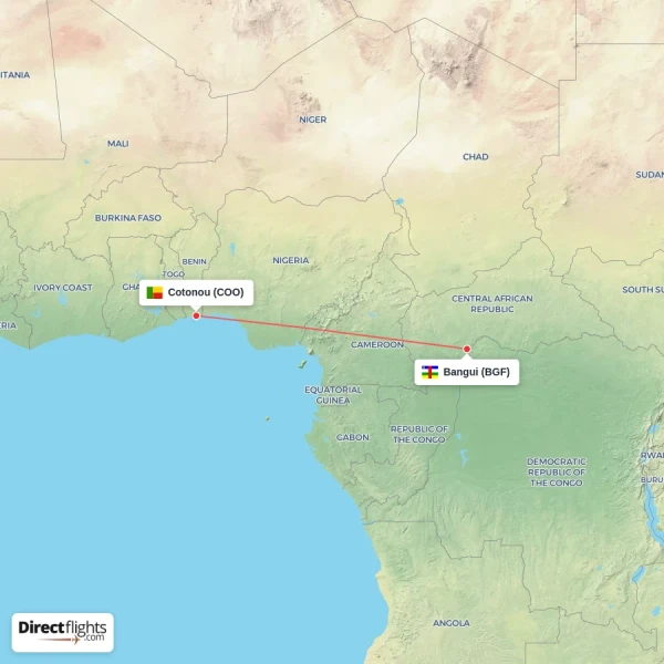 Bangui - Cotonou direct flight map