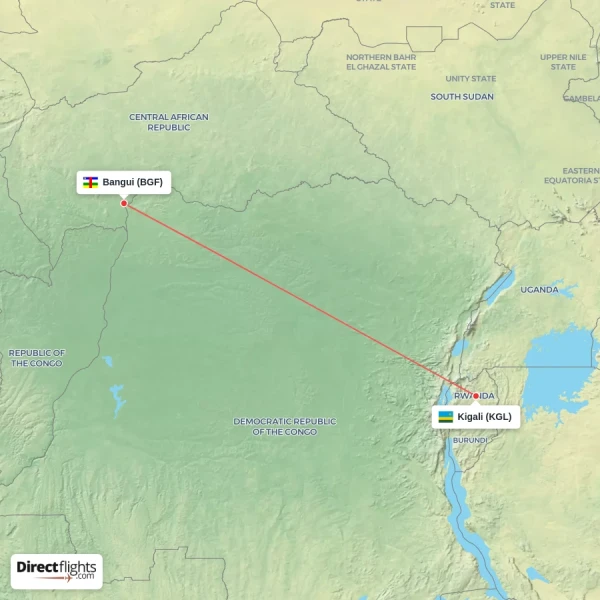Bangui - Kigali direct flight map