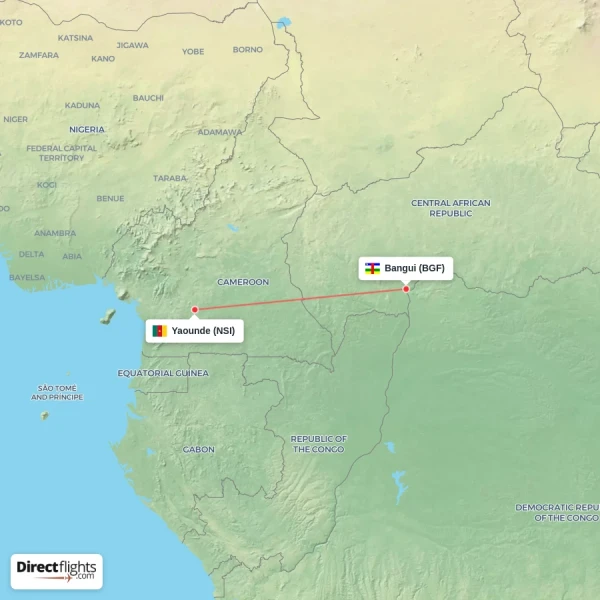 Bangui - Yaounde direct flight map