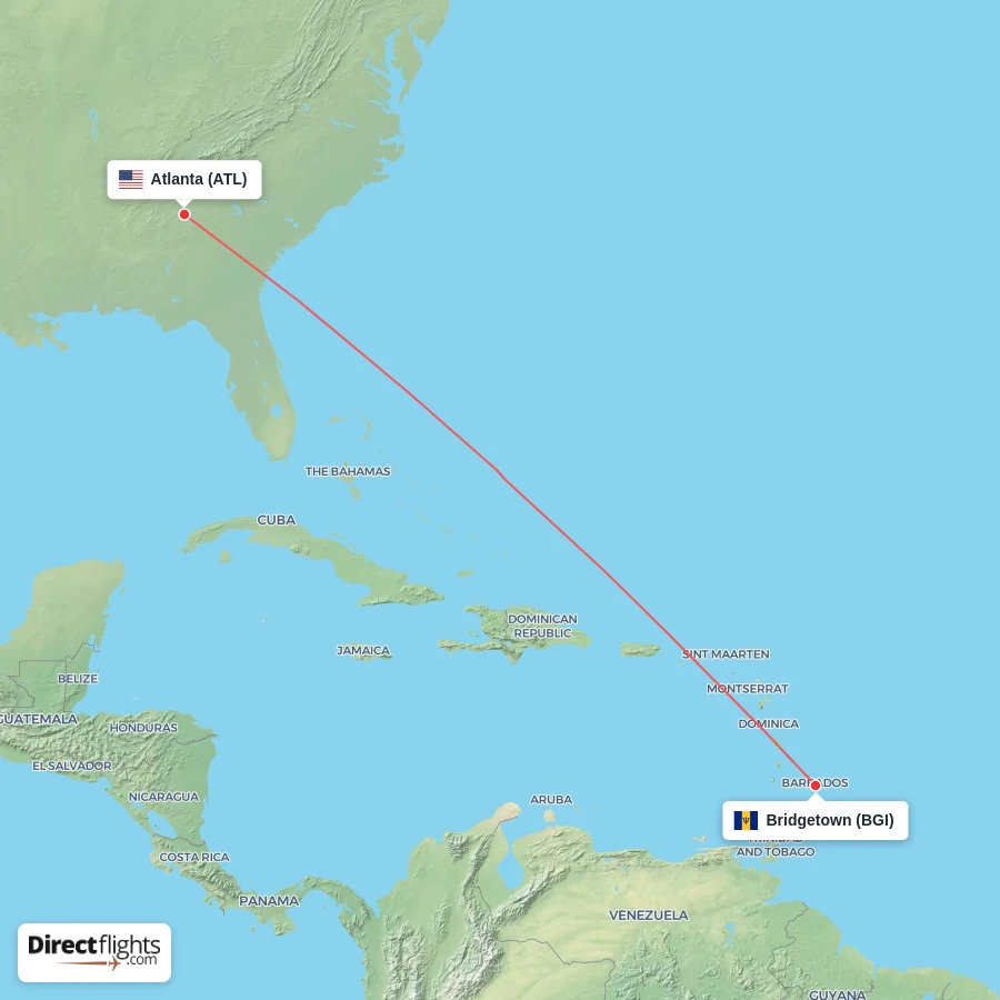 BGI - ATL route map