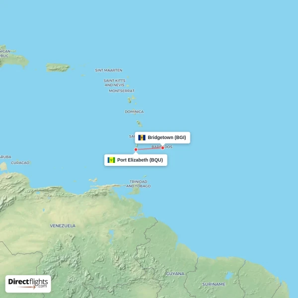 Bridgetown - Port Elizabeth direct flight map