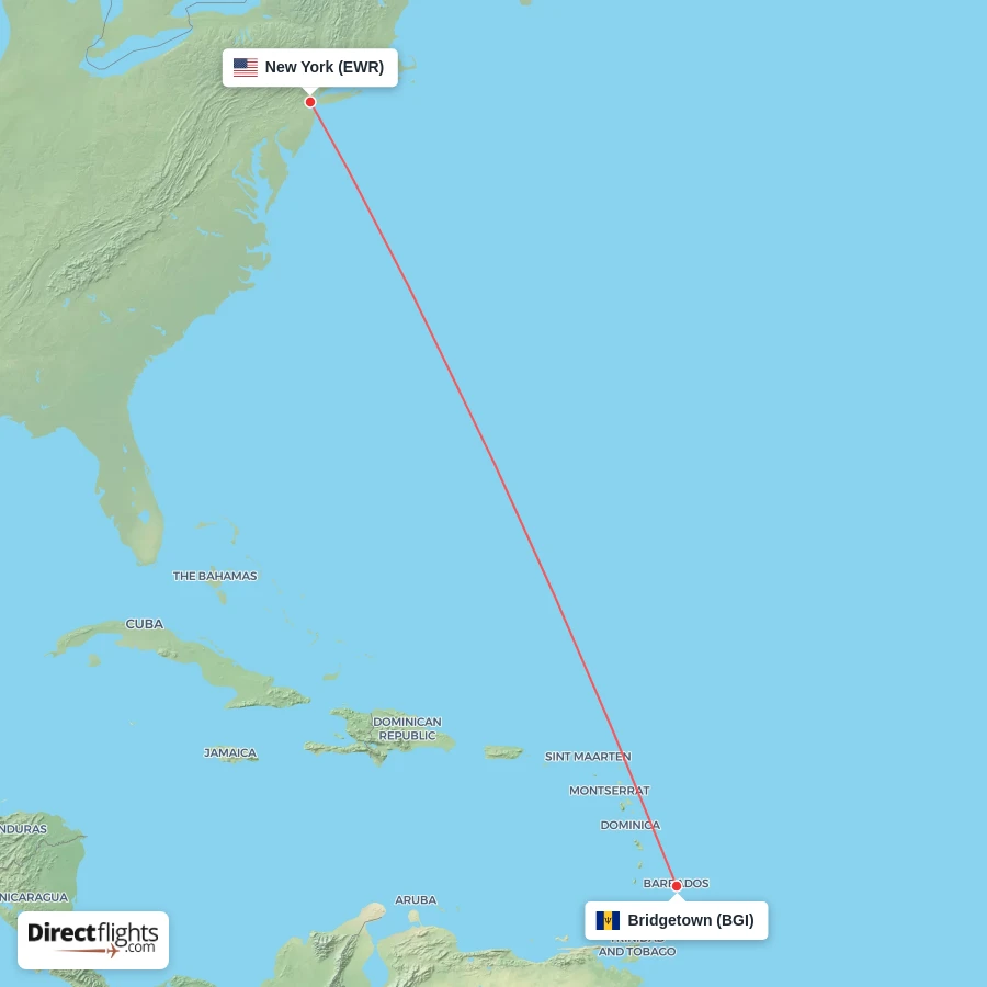 BGI - EWR route map