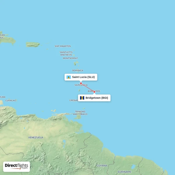 Bridgetown - Saint Lucia direct flight map