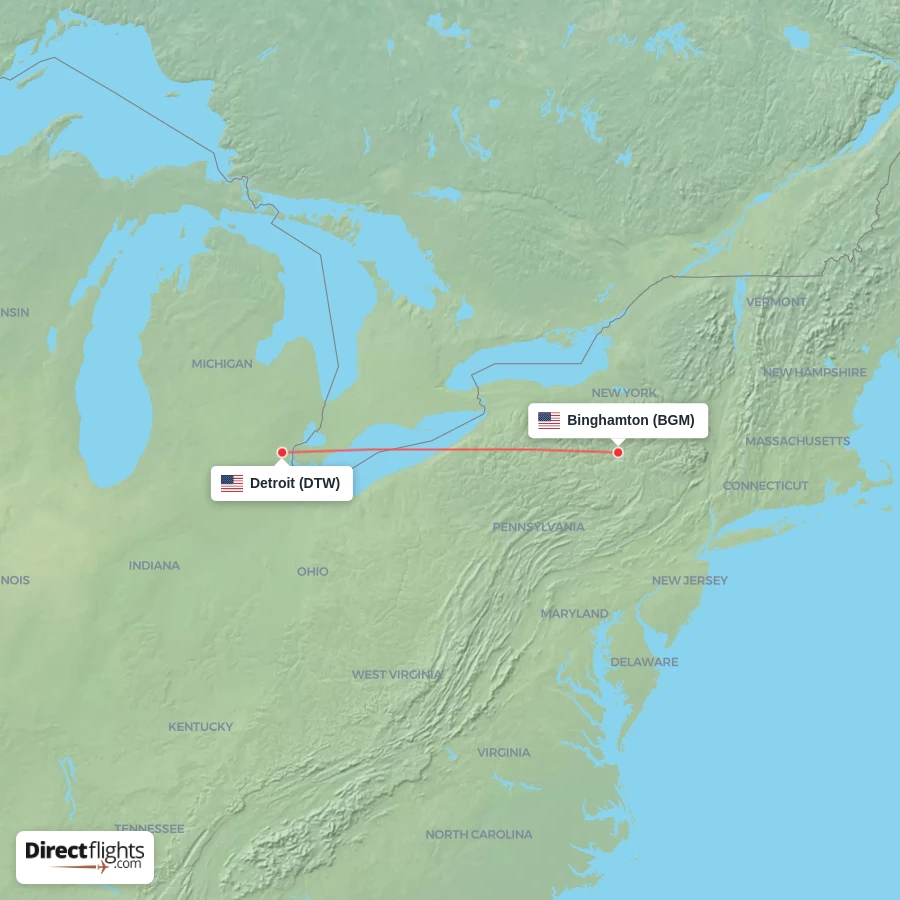 BGM - DTW route map