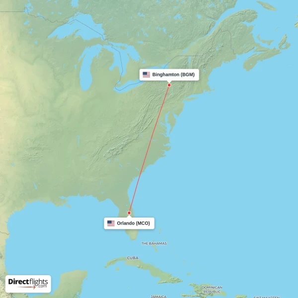 Binghamton - Orlando direct flight map
