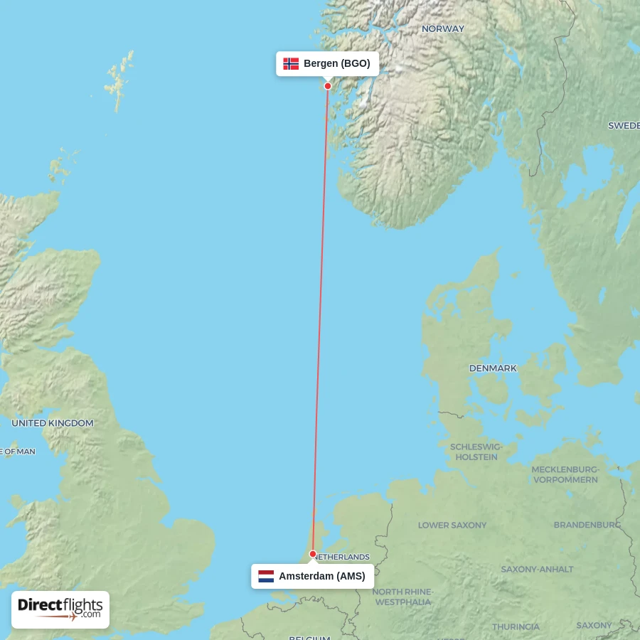 BGO - AMS route map