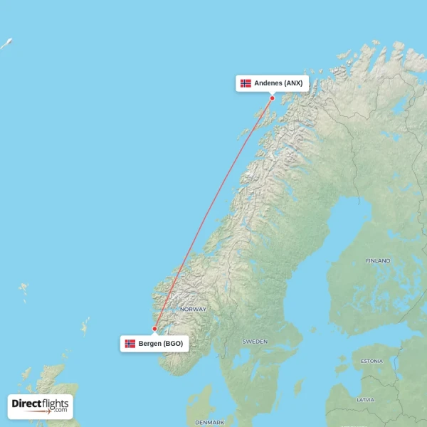 Bergen - Andenes direct flight map