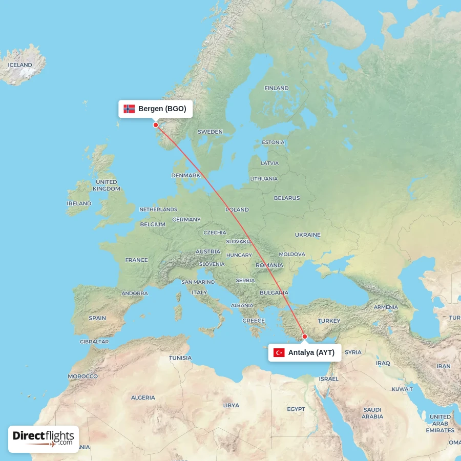 BGO - AYT route map