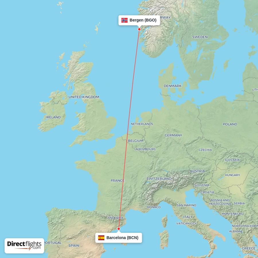 BGO - BCN route map