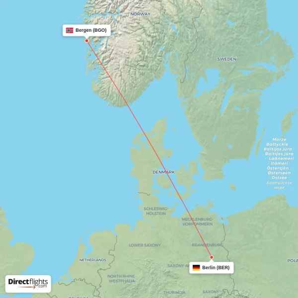 Bergen - Berlin direct flight map