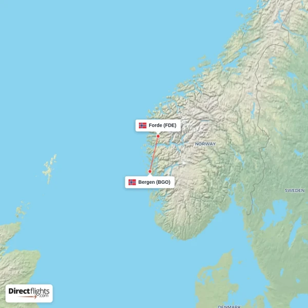 Bergen - Forde direct flight map