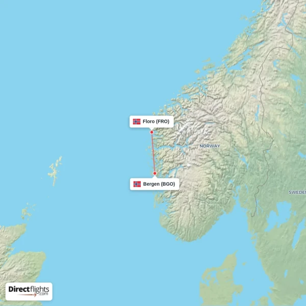 Bergen - Floro direct flight map