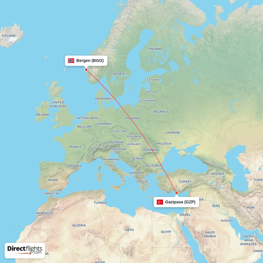 BGO - GZP route map