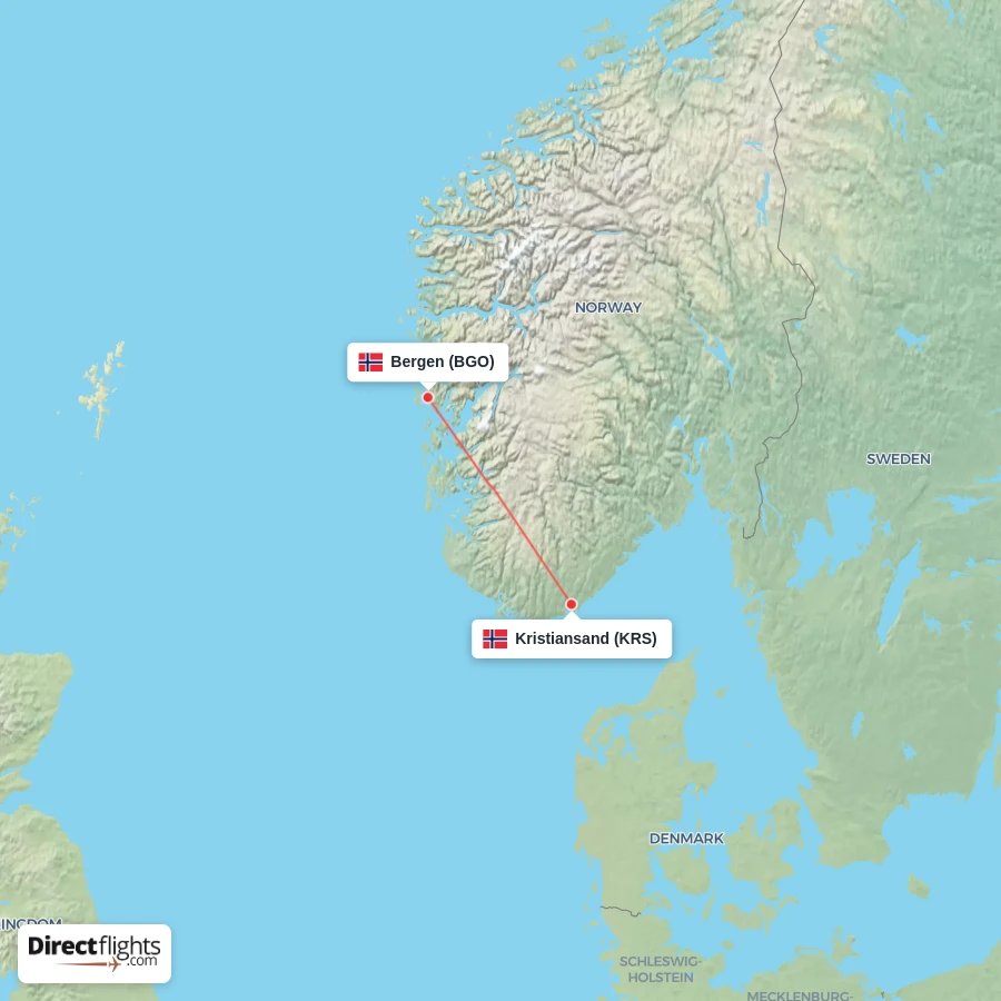 BGO - KRS route map