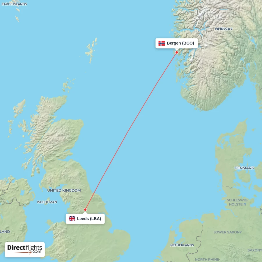 BGO - LBA route map
