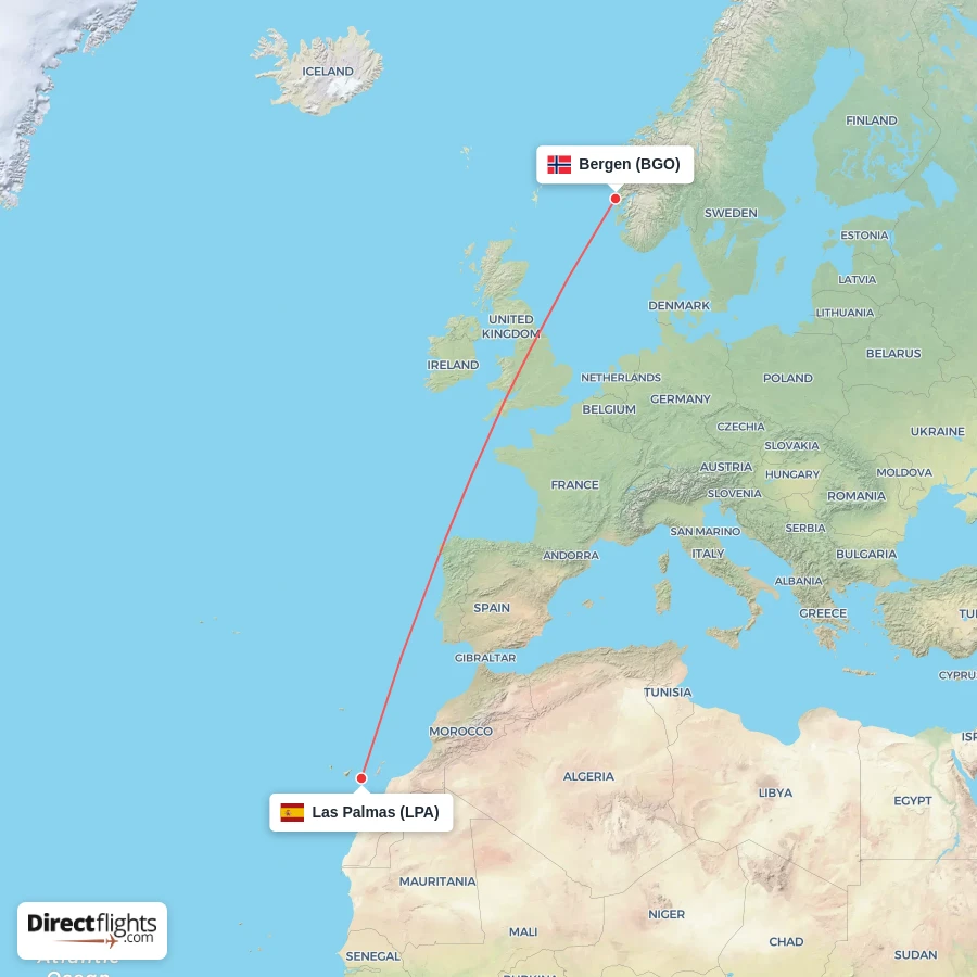 BGO - LPA route map