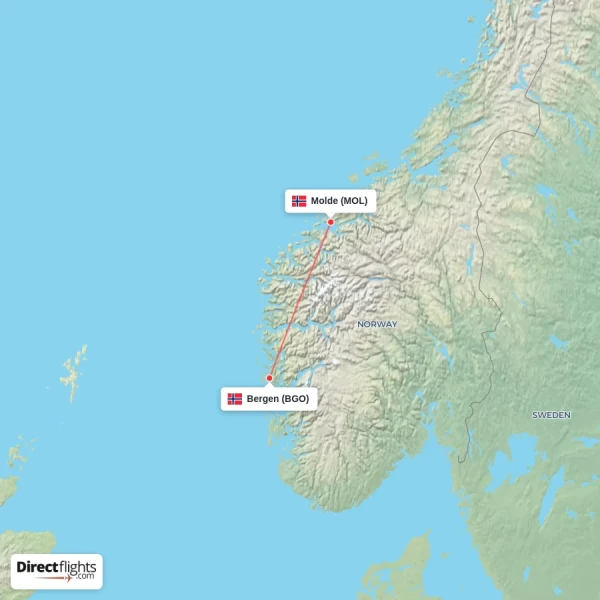 Bergen - Molde direct flight map